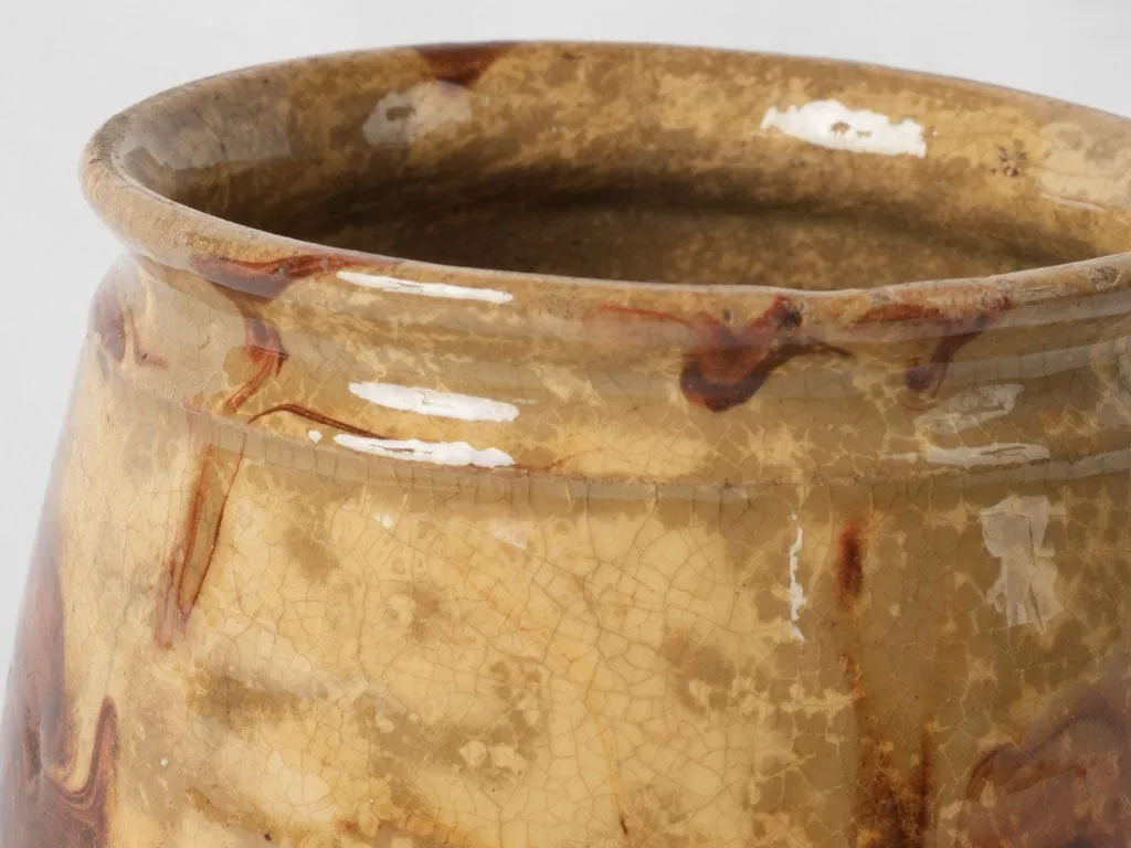 Antique French petit honey pot w/ beautiful marbleized glaze 5"