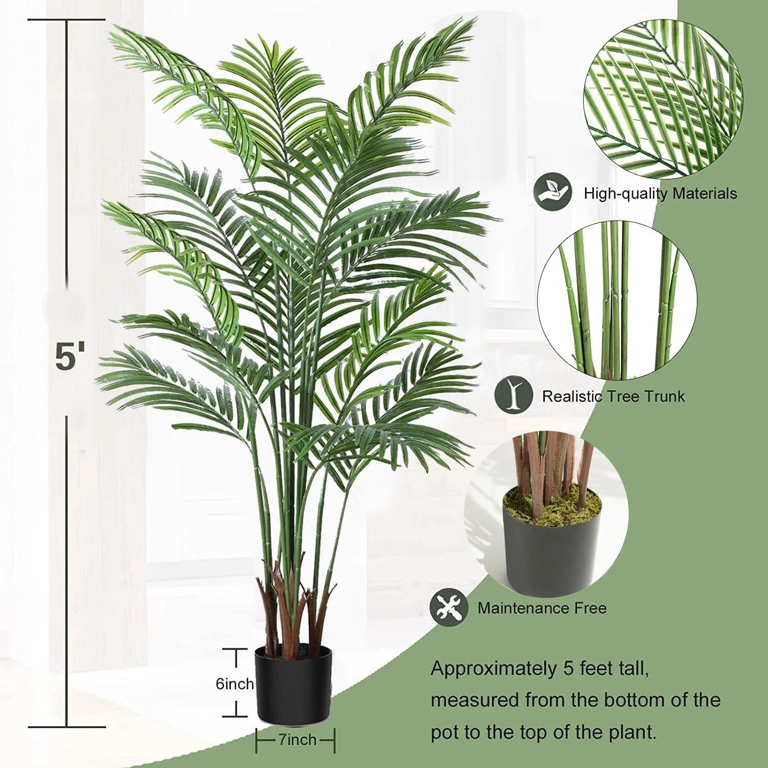 Artificial 1.5M Potted Areca Palm Plant with 12 Branches