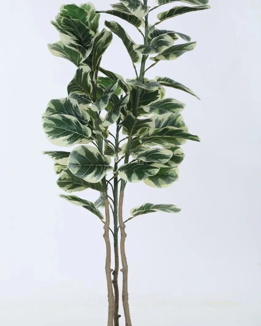 Artificial Fiddle Leaf Fig Variegated Plant With Black Pot | 5 feet