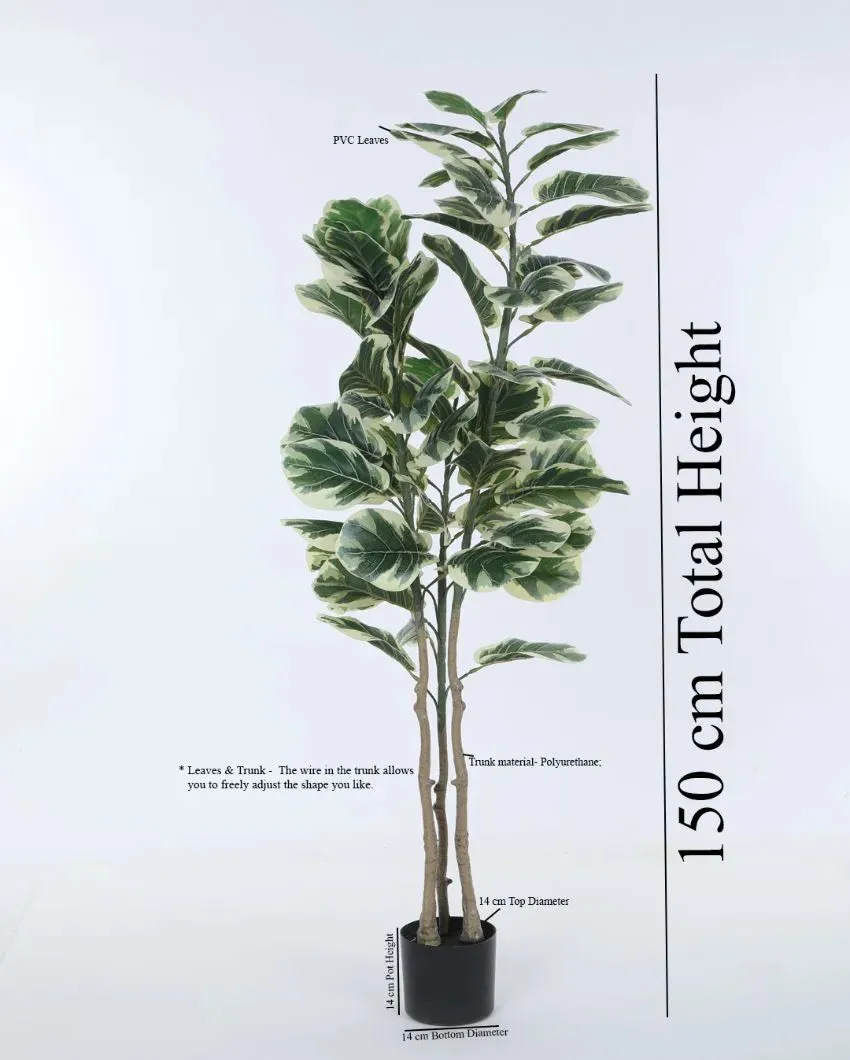 Artificial Fiddle Leaf Fig Variegated Plant With Black Pot | 5 feet