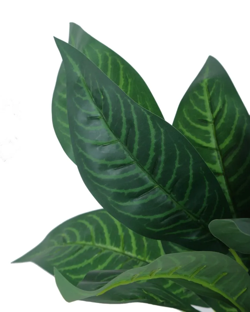 Artificial Green Croton Plant Mini Bush With Black Pot | Set Of 2 | 1.6 feet