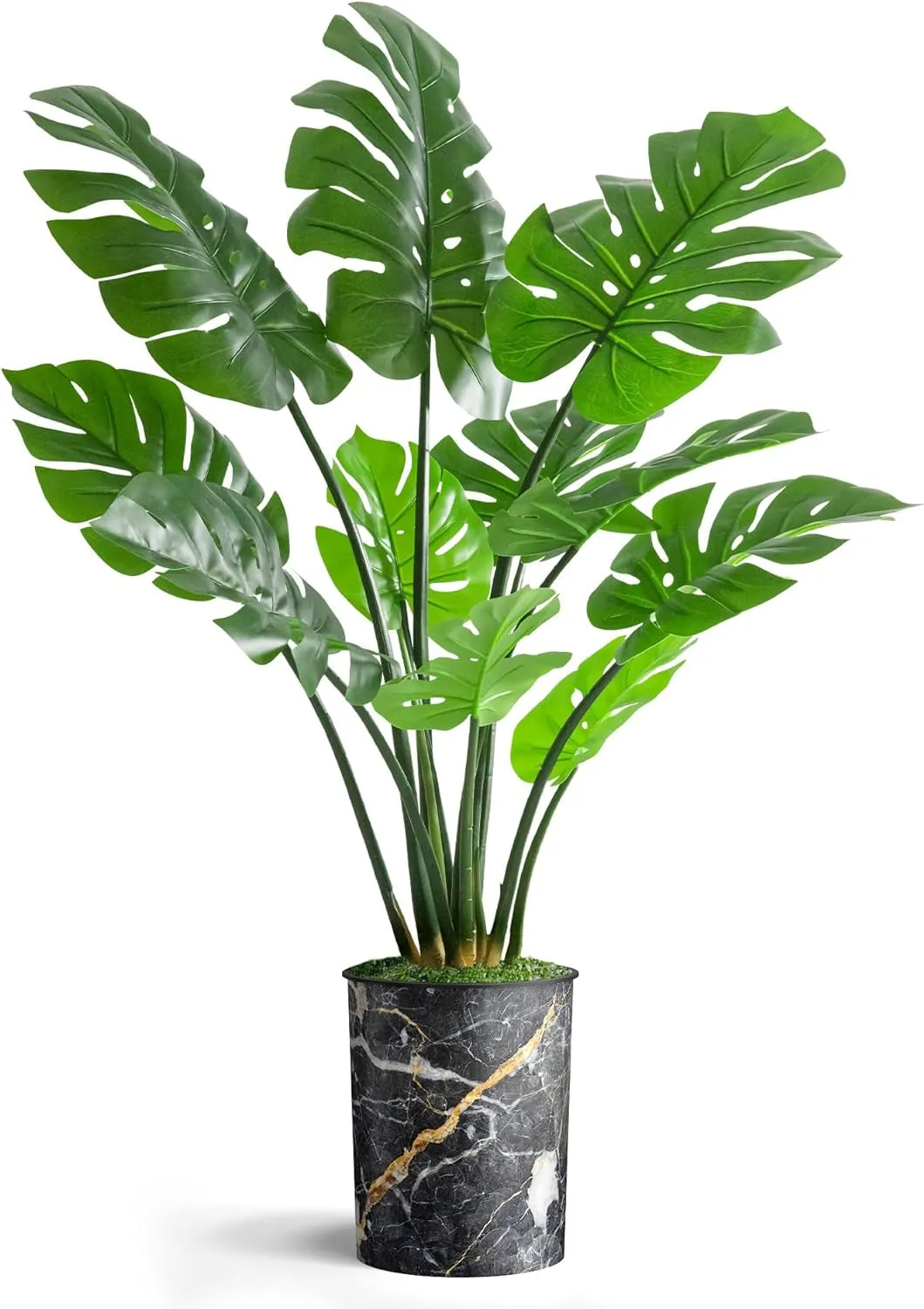 Artificial Tree in Modern Granite Effect Planter, Fake Monstera Silk Tree for Indoor and Outdoor Home Decoration - 56" Overall Tall (Plant Pot plus Tree)