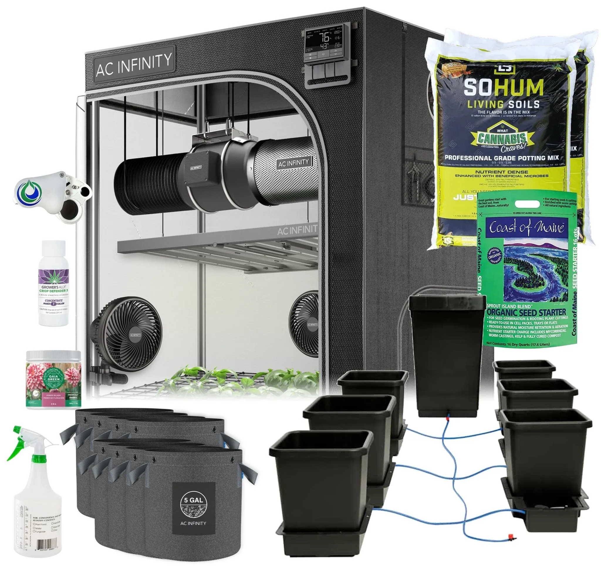 Automated Grow Tent Kit AC Infinity EVO8 LED 6-Plant 5’ x 5’ x 6’8"