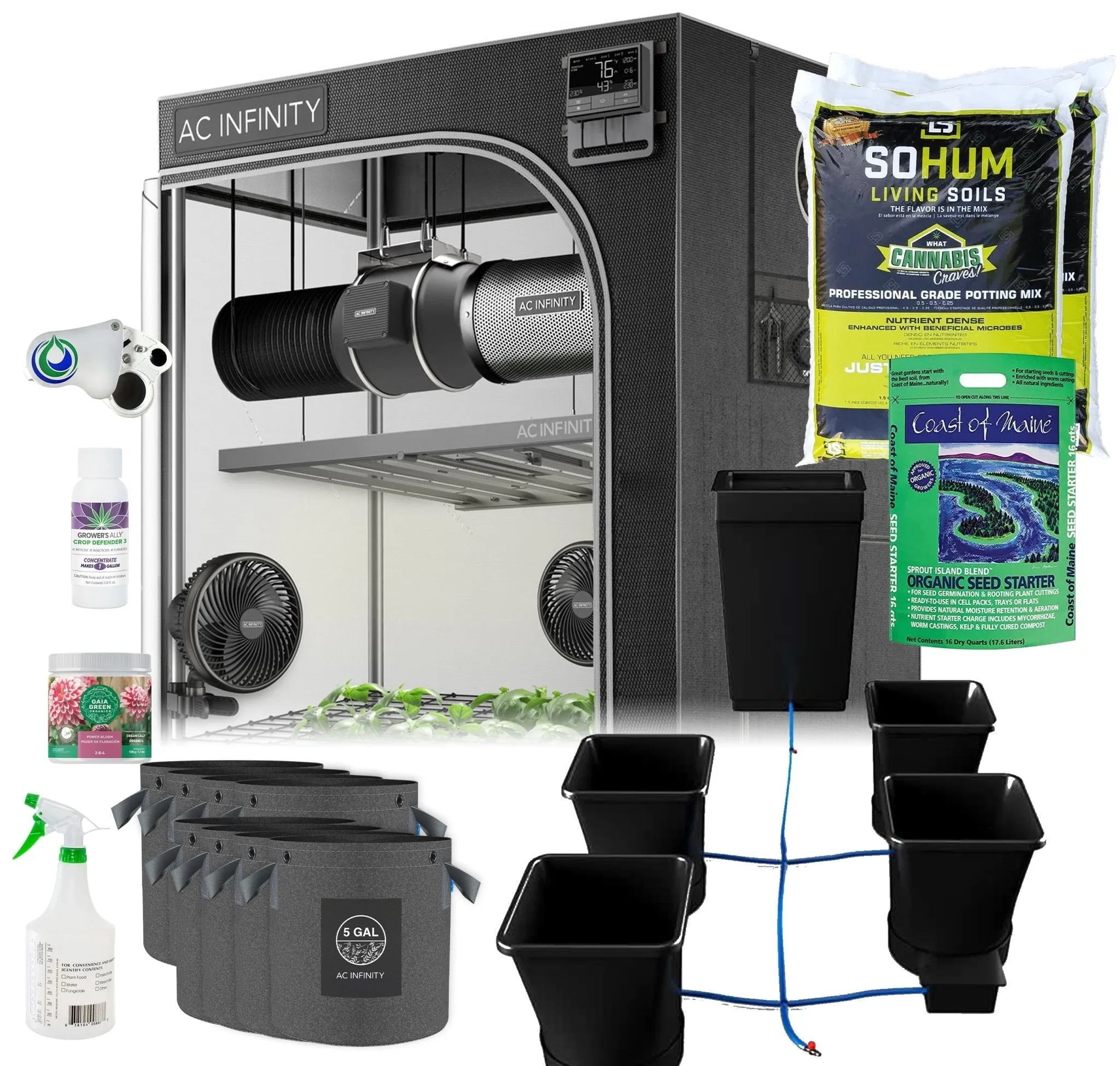 Automated Grow Tent Kit AC Infinity EVO8 LED 6-Plant 5’ x 5’ x 6’8"
