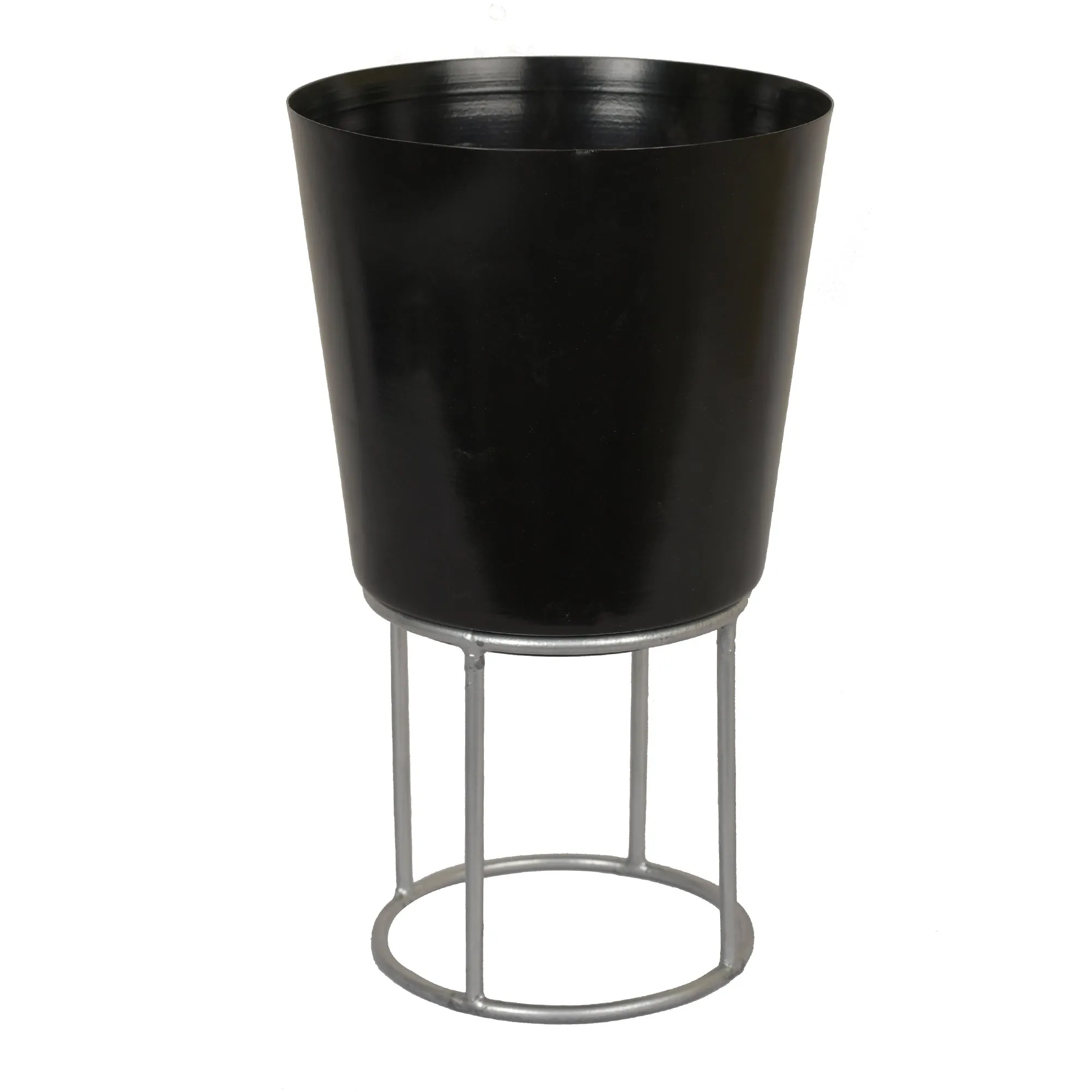 Black Iron Planter With Metal Riser | Modern Decor For Indoor Plants | 9.6"