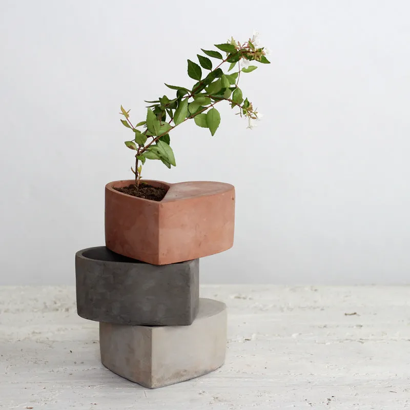 Cement Flower Pots Heart Shaped