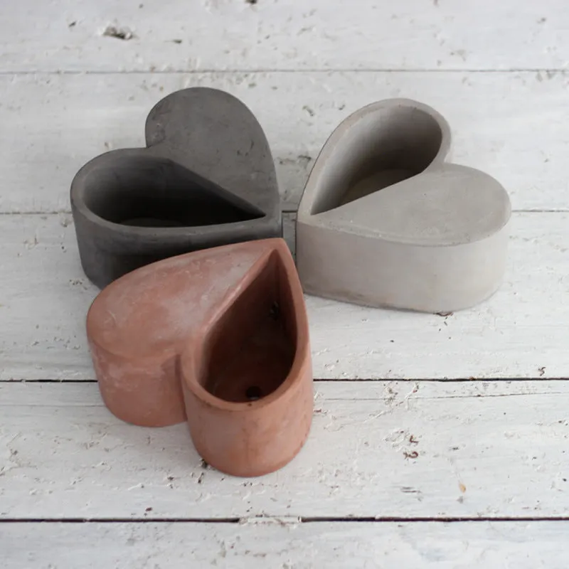 Cement Flower Pots Heart Shaped