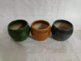 Contemporary Trio of Round Ceramic Plant Pots | Turtle Green, Brownish Yellow & Grey