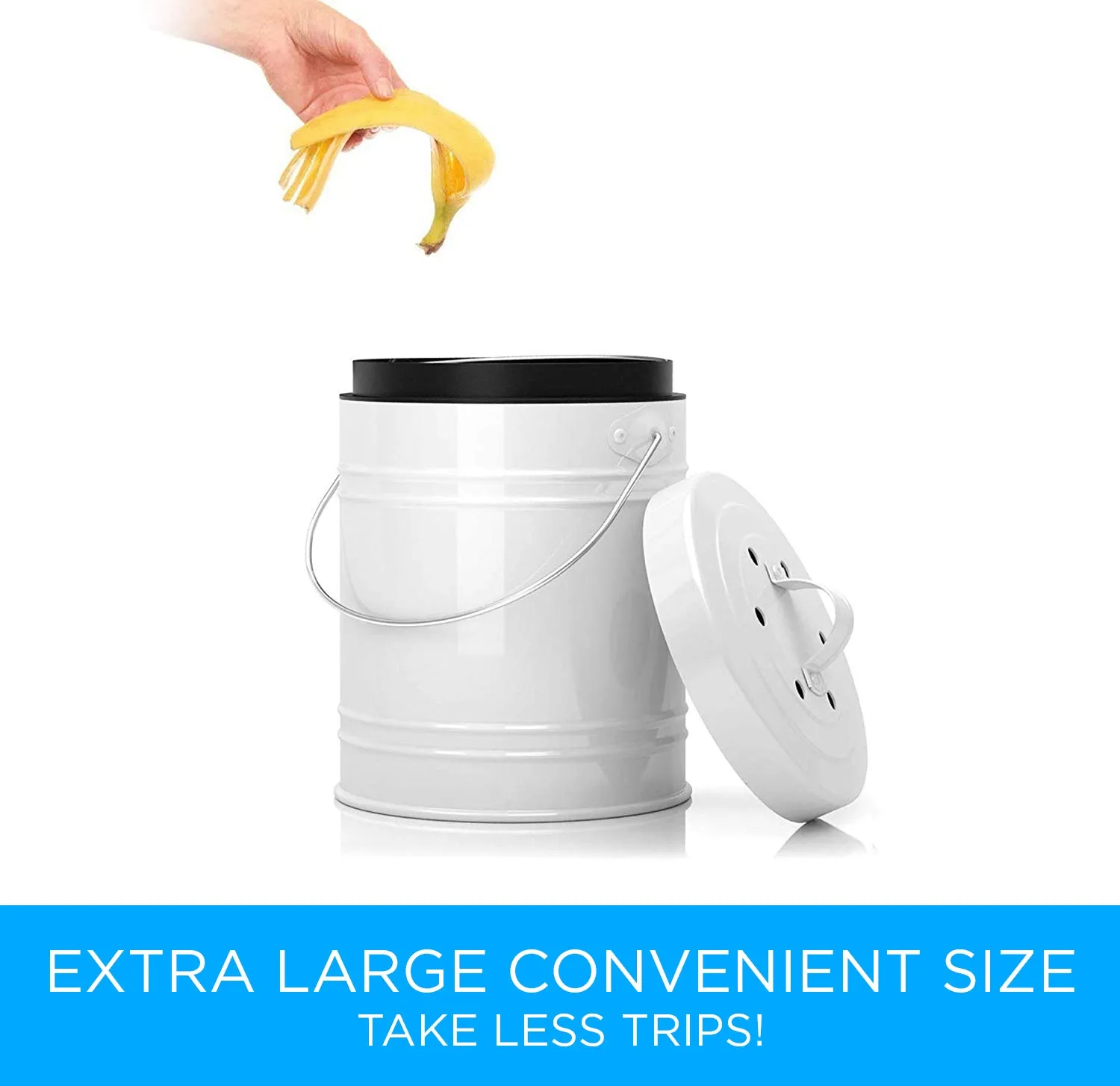 Countertop Compost Bin - Kitchen compost bin with EZ-No Lock Lid, Plastic Liner & Charcoal Filters - Sturdy Construction & Odor-Free Seal to Prevent Smell, Dishwasher Safe