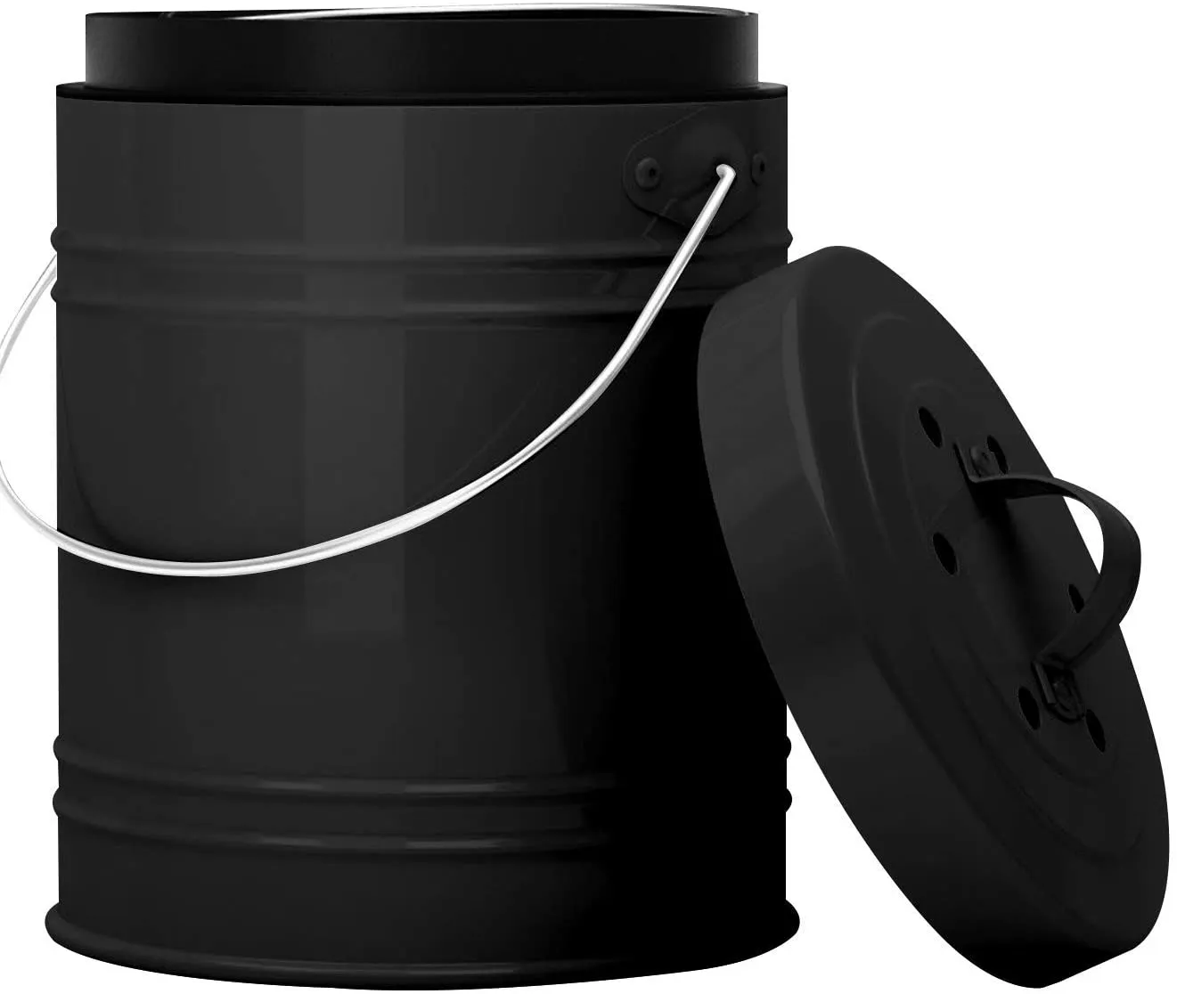 Countertop Compost Bin - Kitchen compost bin with EZ-No Lock Lid, Plastic Liner & Charcoal Filters - Sturdy Construction & Odor-Free Seal to Prevent Smell, Dishwasher Safe