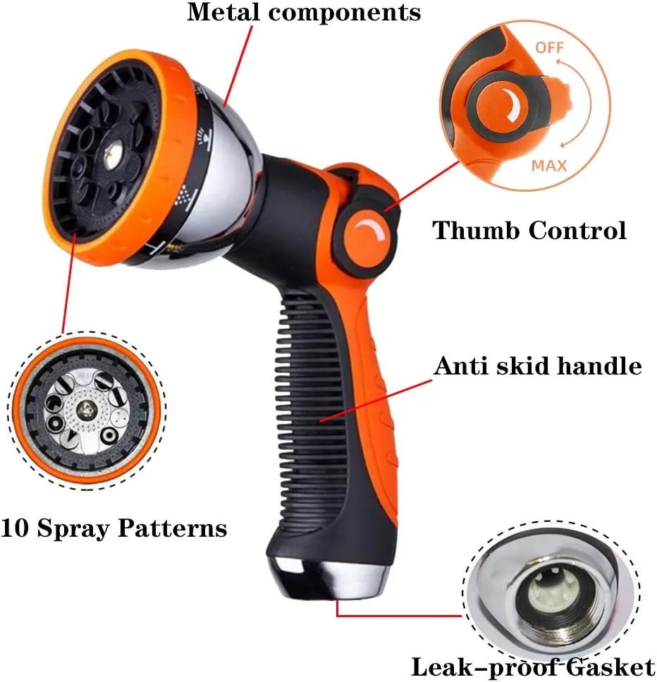 Elctman Garden Hose Nozzle Spray Nozzle,10 Hose Metal Duty Watering Patterns Thumb Control On Off Valve, High Pressure Nozzle Sprayer for Watering Plants, Car Wash,Cleaning,Showering Pets