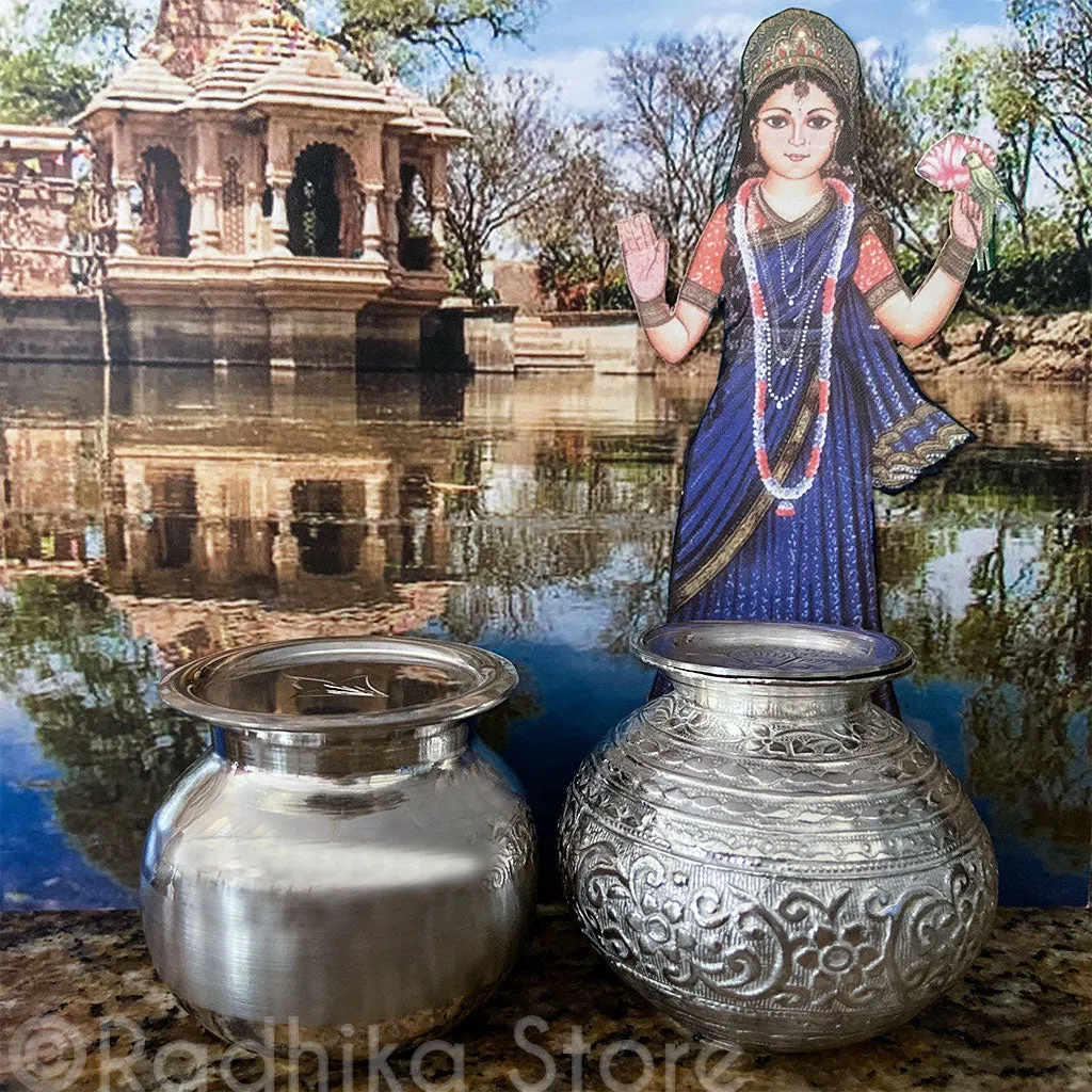 Fancy Miniature Silver Deity Pots-  Choose Large or Extra Large