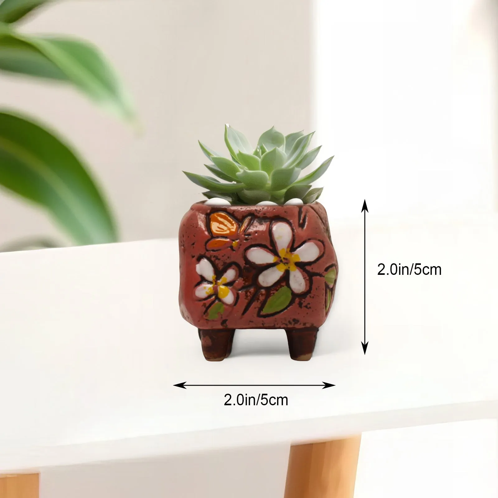 Floral Plant Pot, Hand Painted Planter Pots, Square Clay Plant Pots