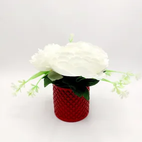 Flowers With Pots - White Rose With Cherry Red Pots - Bricks Design