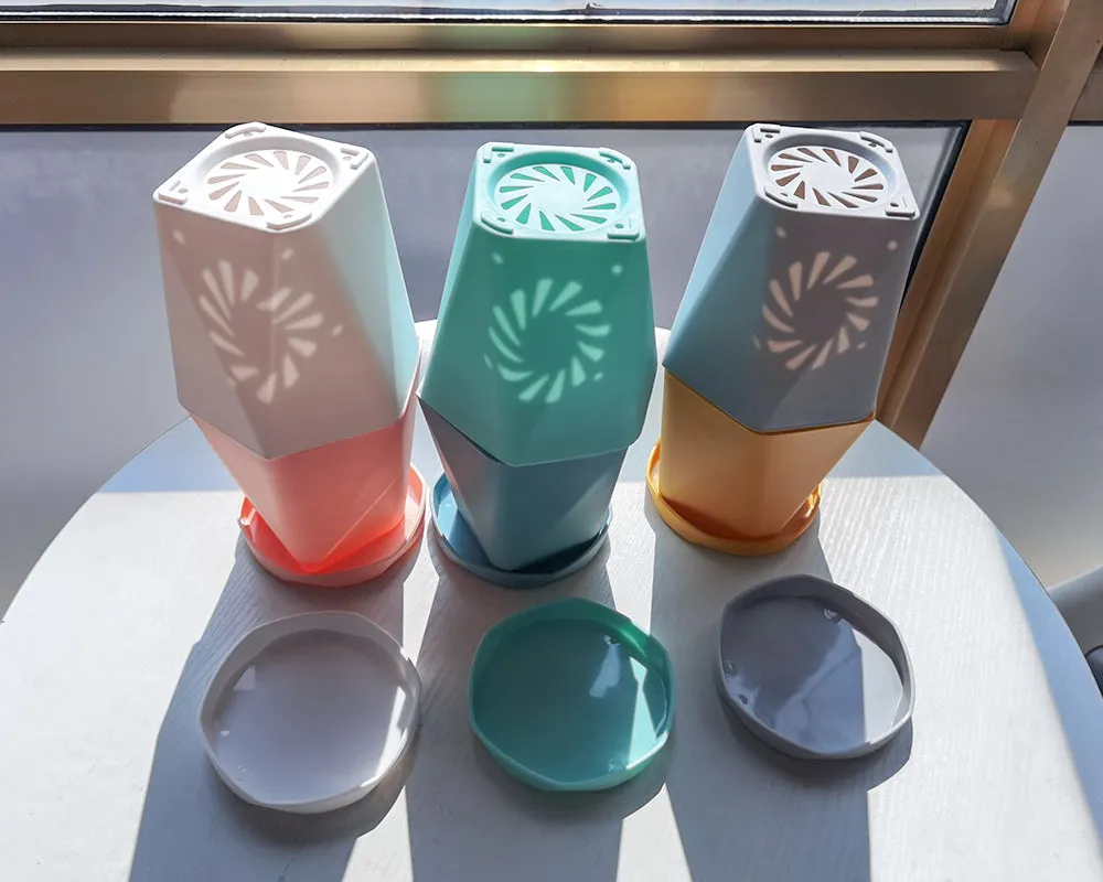 FUNCOLE flowerpot,6 Pcs Plastic Planters Indoor Flower Plant Pots, Mini Flower Seedlings Nursery Pot/Planter/Flower Pot with Pallet, Modern Decorative Gardening Containers