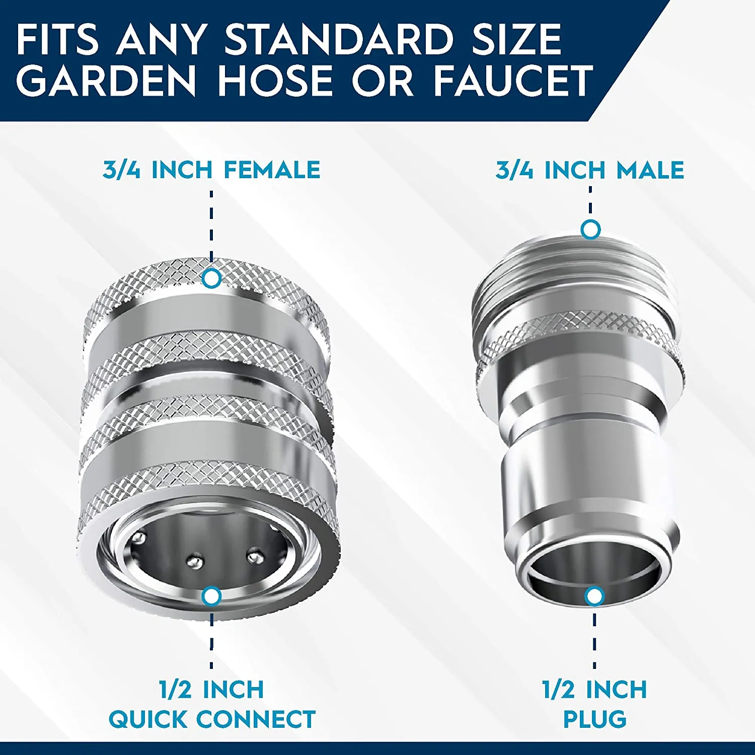 Garden Hose Quick Connect Set | Solid Stainless Steel 3/4" Quick Connect Garden Hose Fittings | 1x3