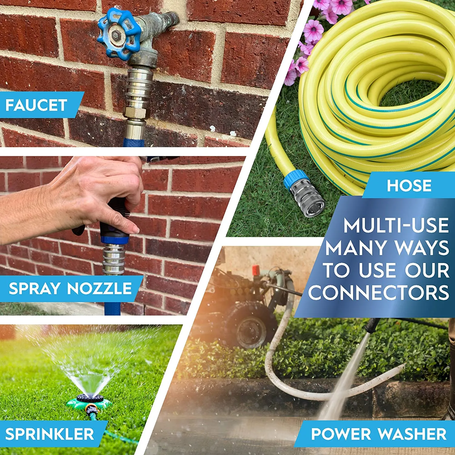 Garden Hose Quick Connect Set | Solid Stainless Steel 3/4" Quick Connect Garden Hose Fittings | 1x3
