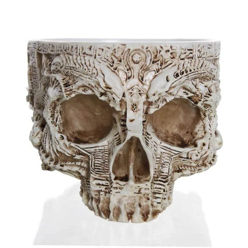 Hand Carved Skull Flower Pot Home Decoration