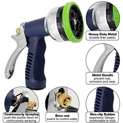 Heavy Duty Garden Pattern Nozzle, Fits All Standard Garden Hoses, 9 Adjustable Patterns Water Jet Pistol Grip Trigger - for Car Wash, Patio Cleaning, Watering Lawn/Garden, Shower Pets