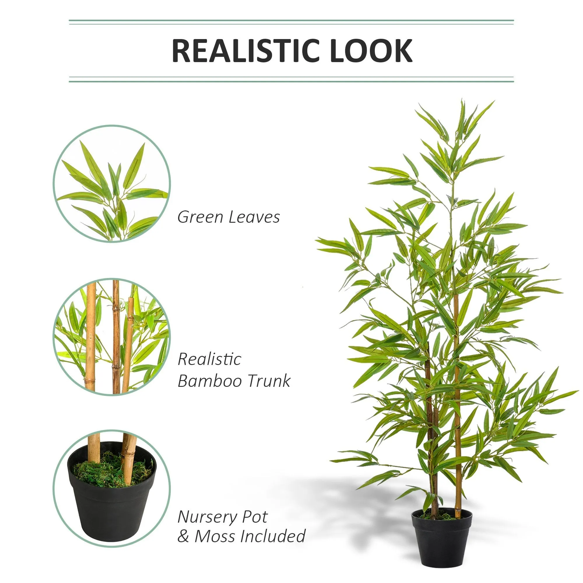 HOMCOM Set of 2 Artificial Bamboo Trees Decorative Plant with Nursery Pot