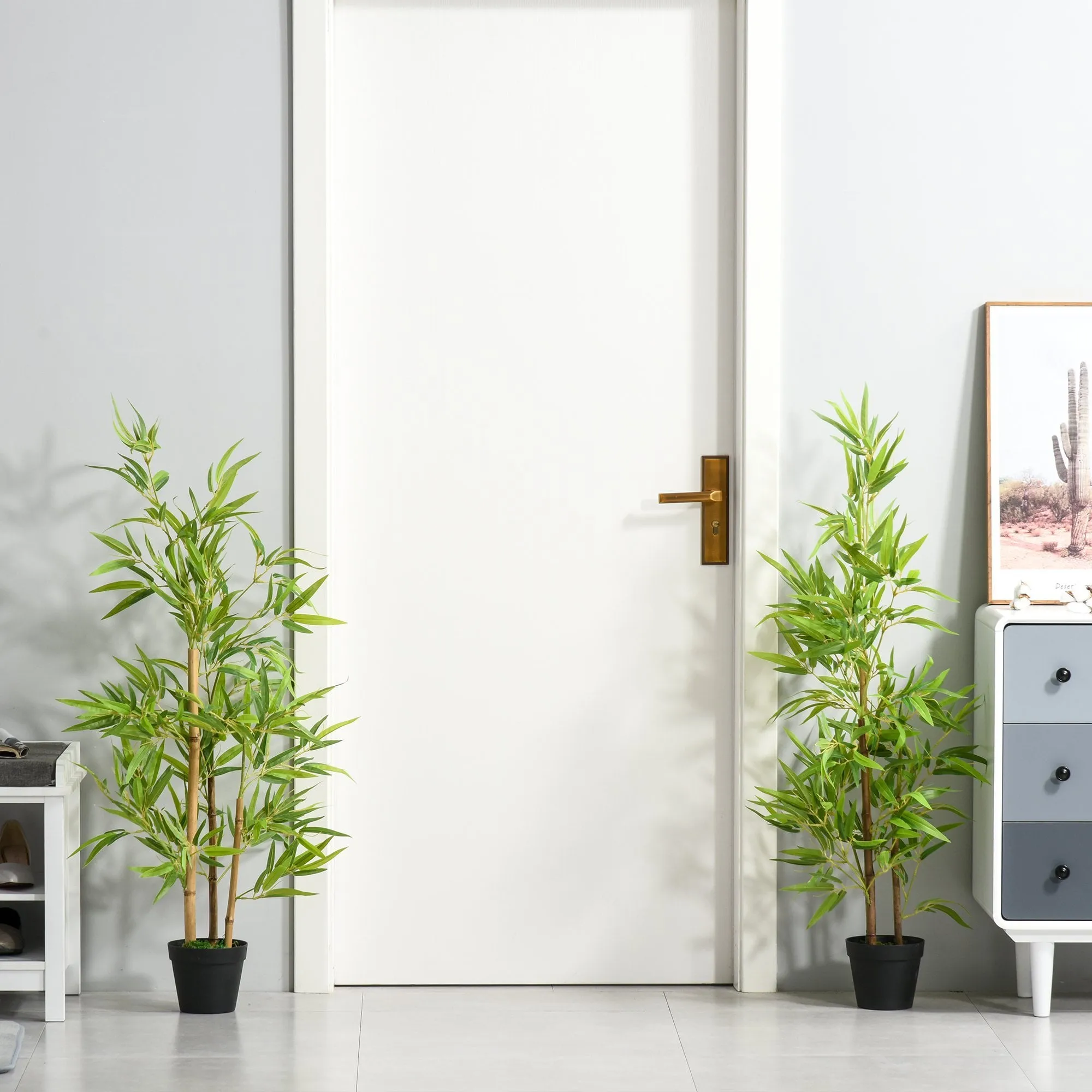 HOMCOM Set of 2 Artificial Bamboo Trees Decorative Plant with Nursery Pot
