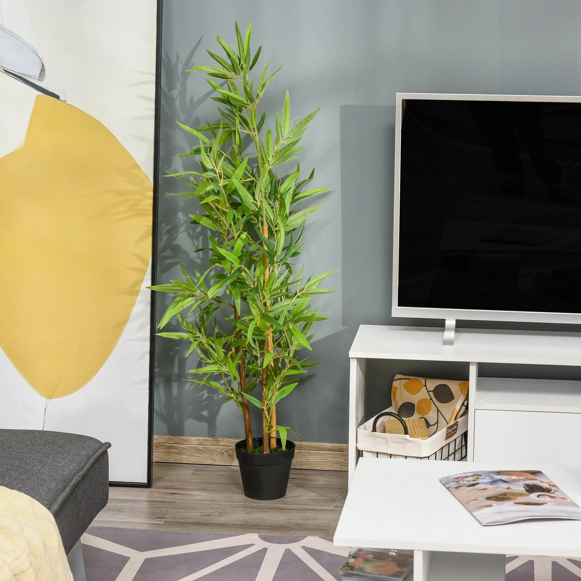 HOMCOM Set of 2 Artificial Bamboo Trees Decorative Plant with Nursery Pot