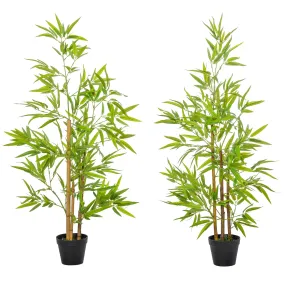 HOMCOM Set of 2 Artificial Bamboo Trees Decorative Plant with Nursery Pot