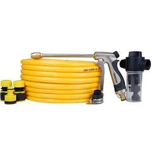 Homdum Garden Hose & High-Pressure Nozzles Spray Gun with Full Brass Sprinkler 4 Patterns Water Spray with foam attachment for Car Washing, Plants Watering and Cleaning.