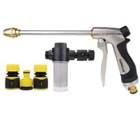 Homdum Garden Hose & High-Pressure Nozzles Spray Gun with Full Brass Sprinkler 4 Patterns Water Spray with foam attachment for Car Washing, Plants Watering and Cleaning.