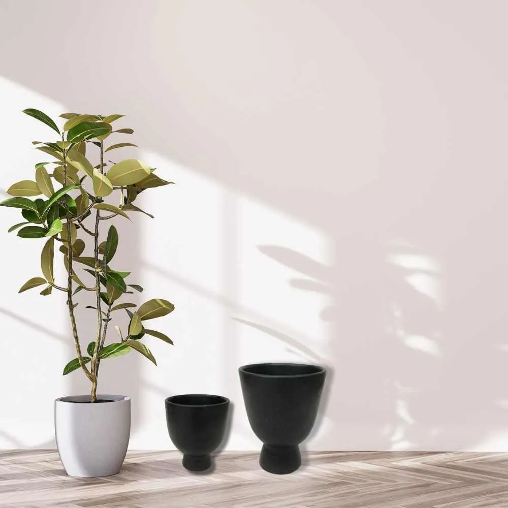 Indoor Planter | Longpi Black Stone Pottery | Minimalist Home Decor | 18"