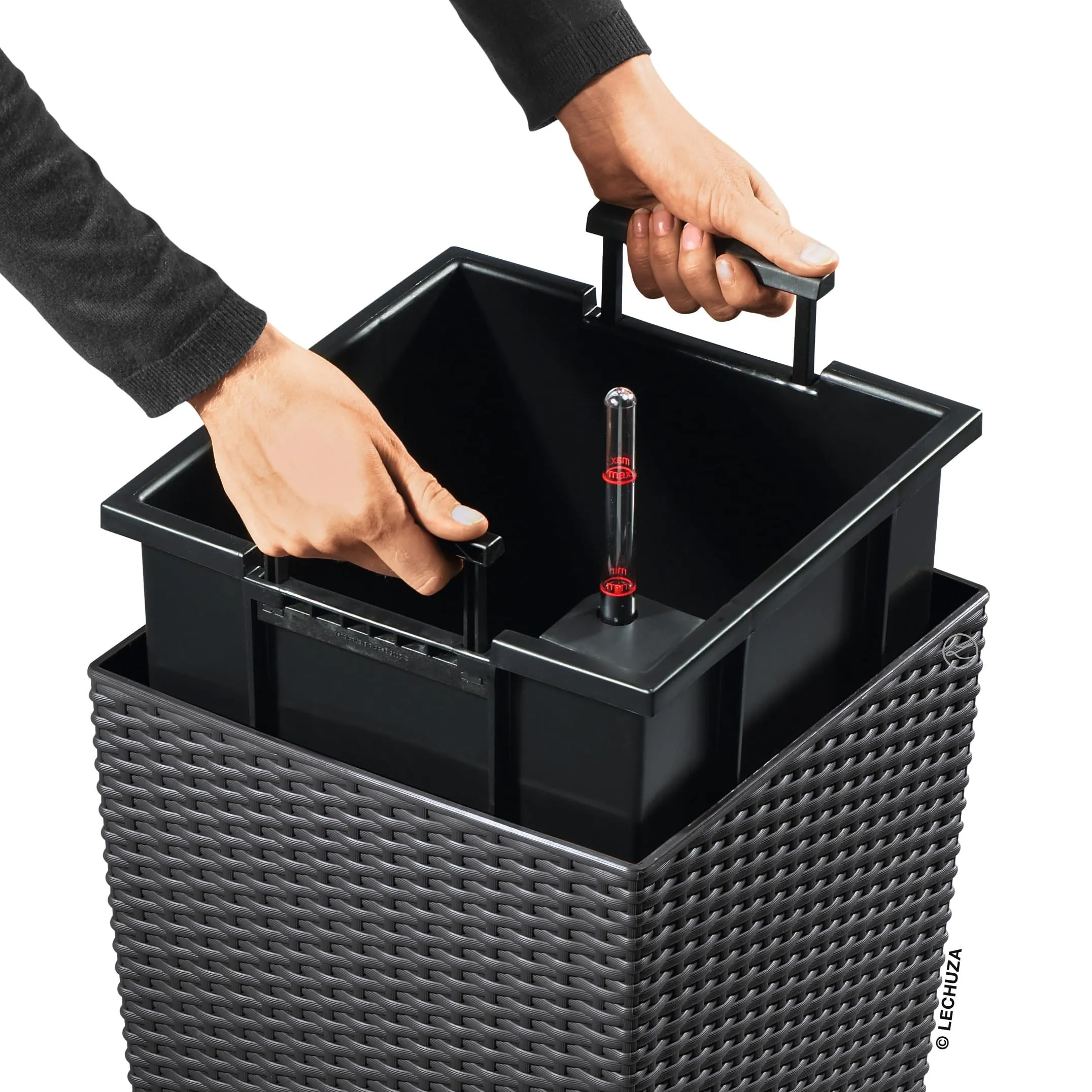 Lechuza 15242 Cubico Cottage 40 Self-Watering Planter, Granite Wicker 16"x16"x30"