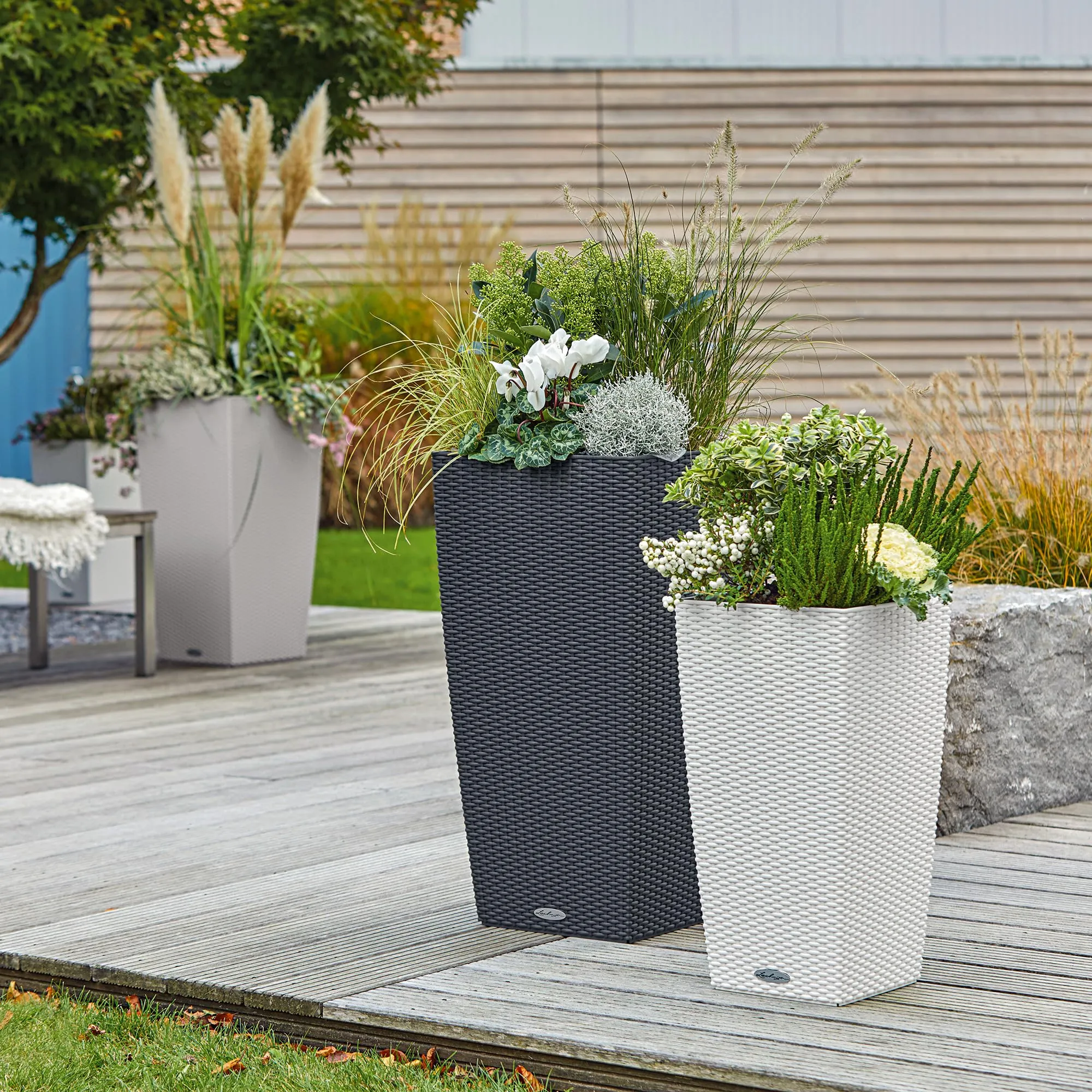 Lechuza 15242 Cubico Cottage 40 Self-Watering Planter, Granite Wicker 16"x16"x30"
