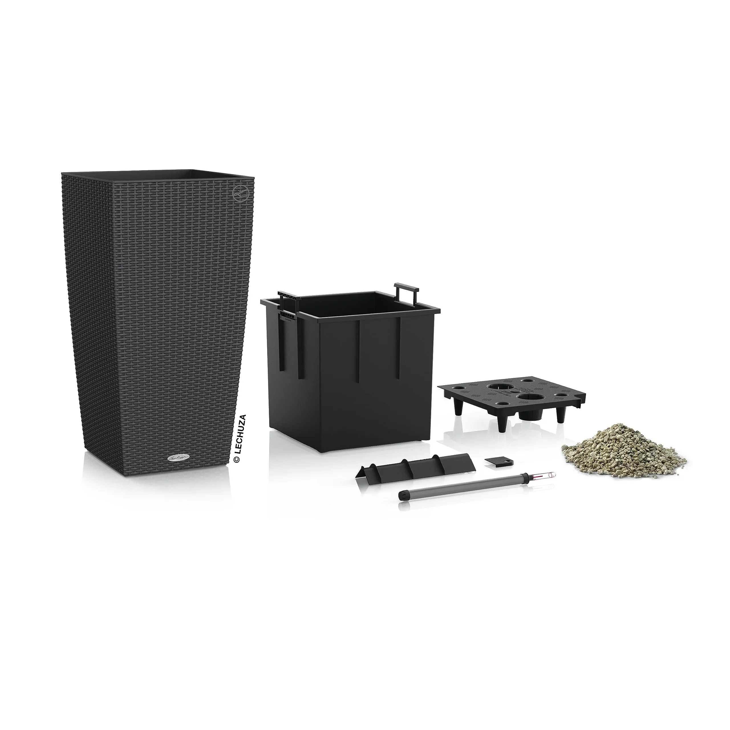 Lechuza 15242 Cubico Cottage 40 Self-Watering Planter, Granite Wicker 16"x16"x30"