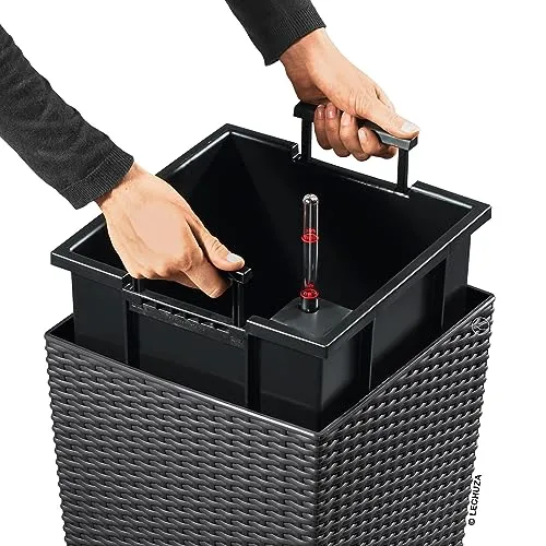 Lechuza 15242 Cubico Cottage 40 Self-Watering Planter, Granite Wicker 16"x16"x30"