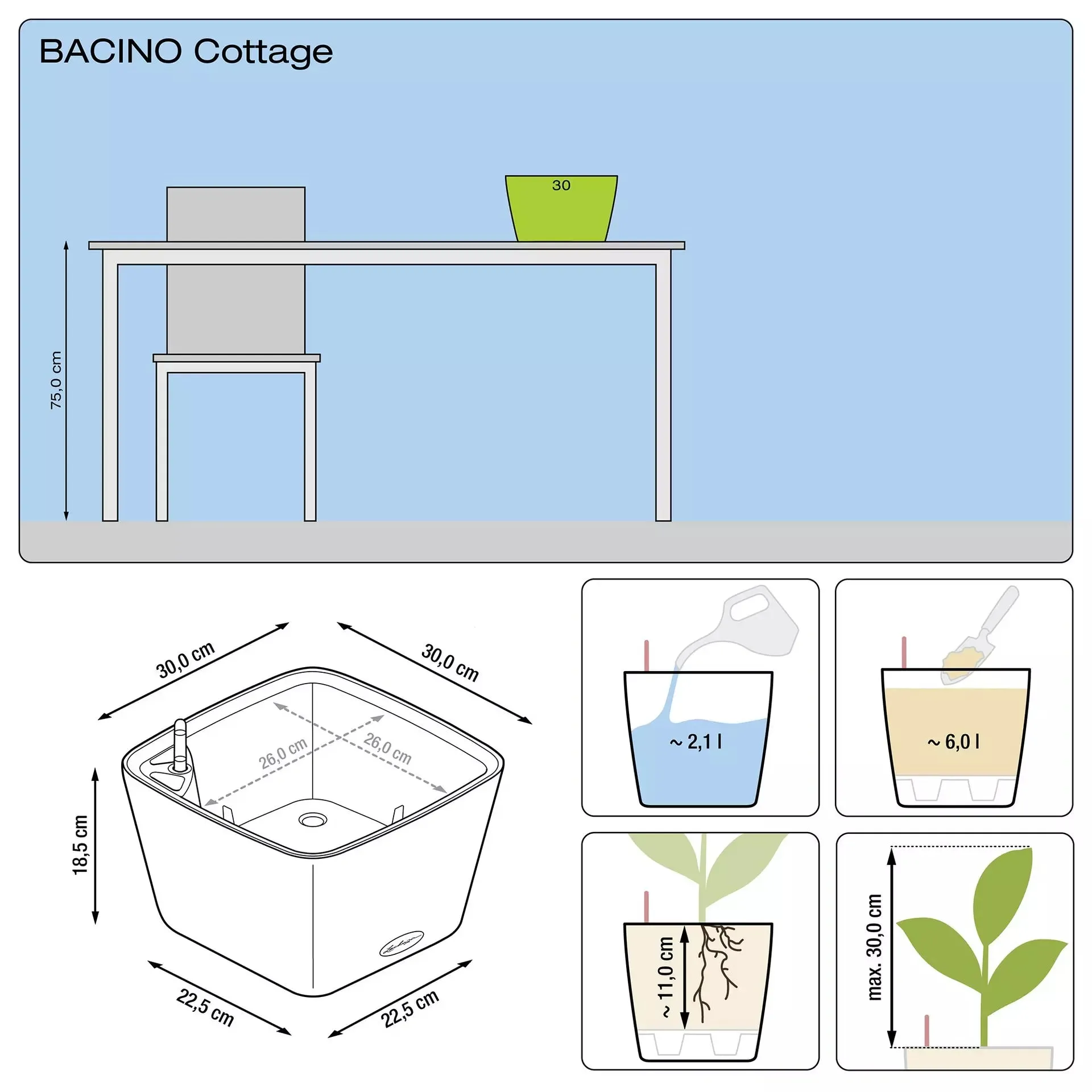 Lechuza Bacino Cottage White Self- Watering Planter