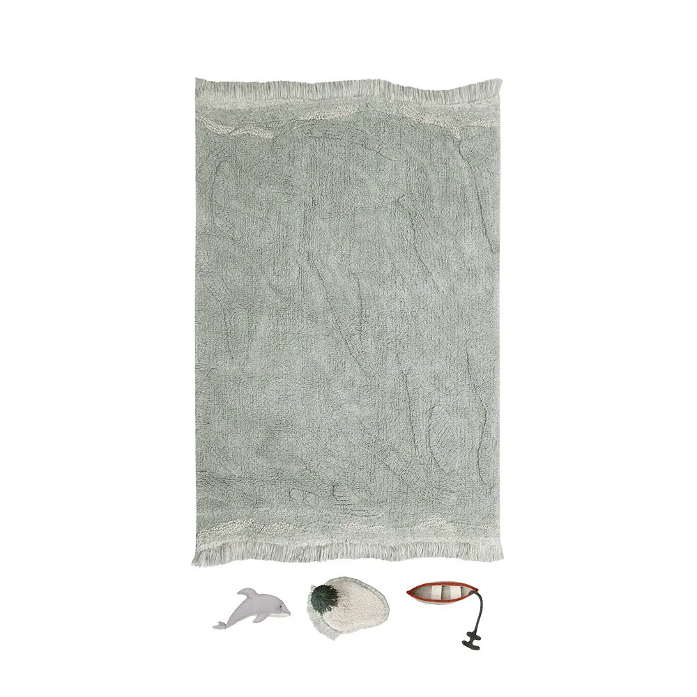 Lorena Canals Sea Wonders Waves Machine Washable Cotton Play Rug - 90x130cm