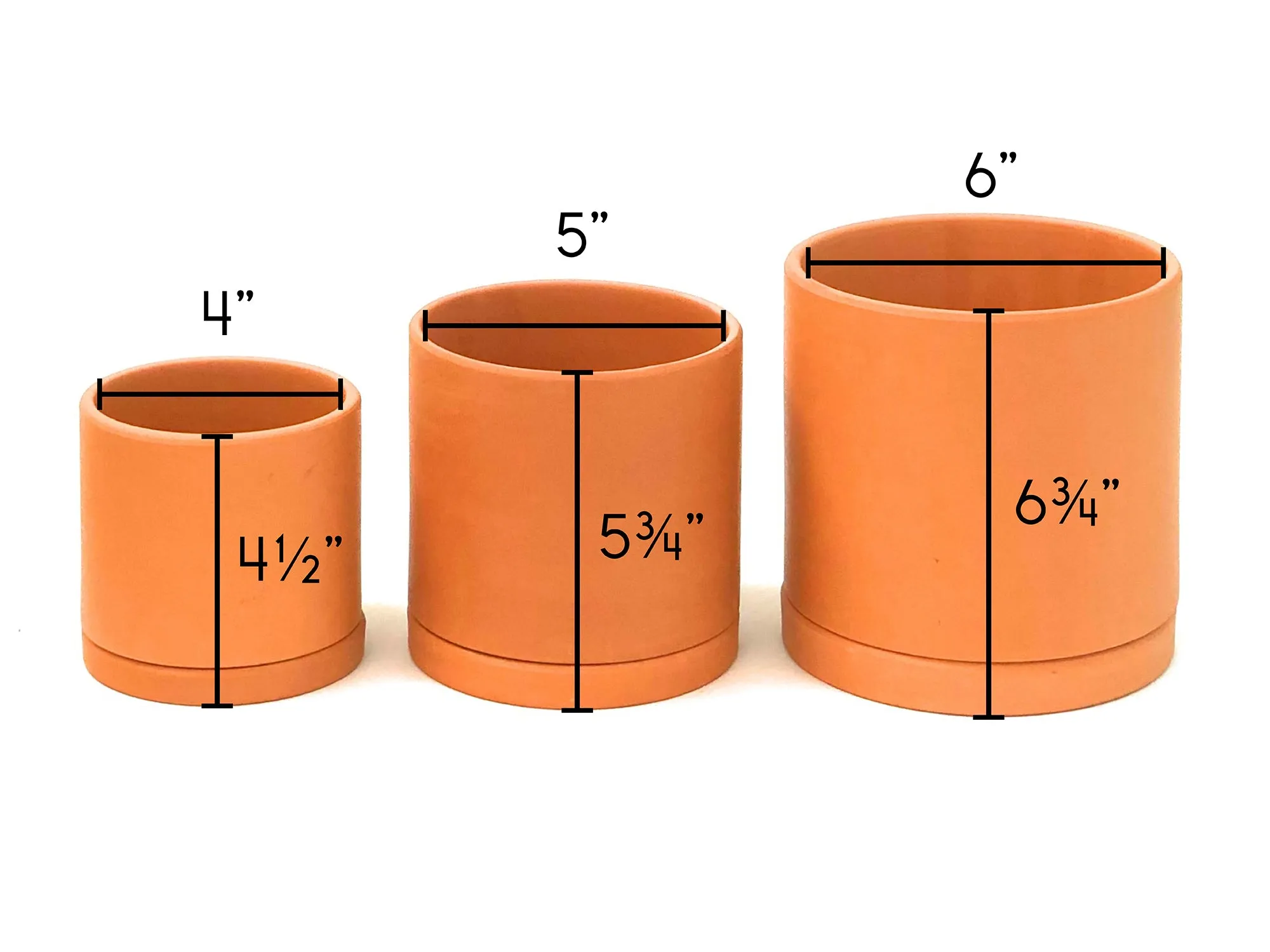 Minimalist Style Terracotta Pots 3-pack with Saucer for Succulent Plants Cacti House Plants 4 Inch, 5 Inch  6 Inch