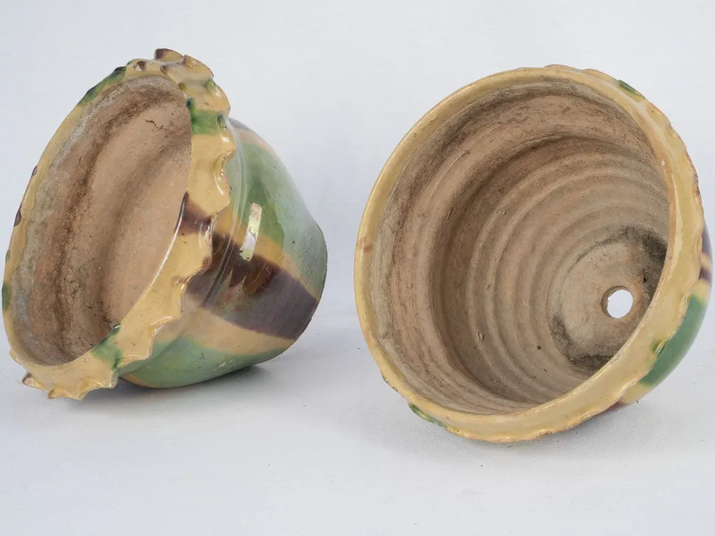 Pair of Anduze cachepots w/ pretty crinkled rims 6¾"