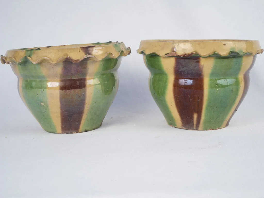 Pair of Anduze cachepots w/ pretty crinkled rims 6¾"