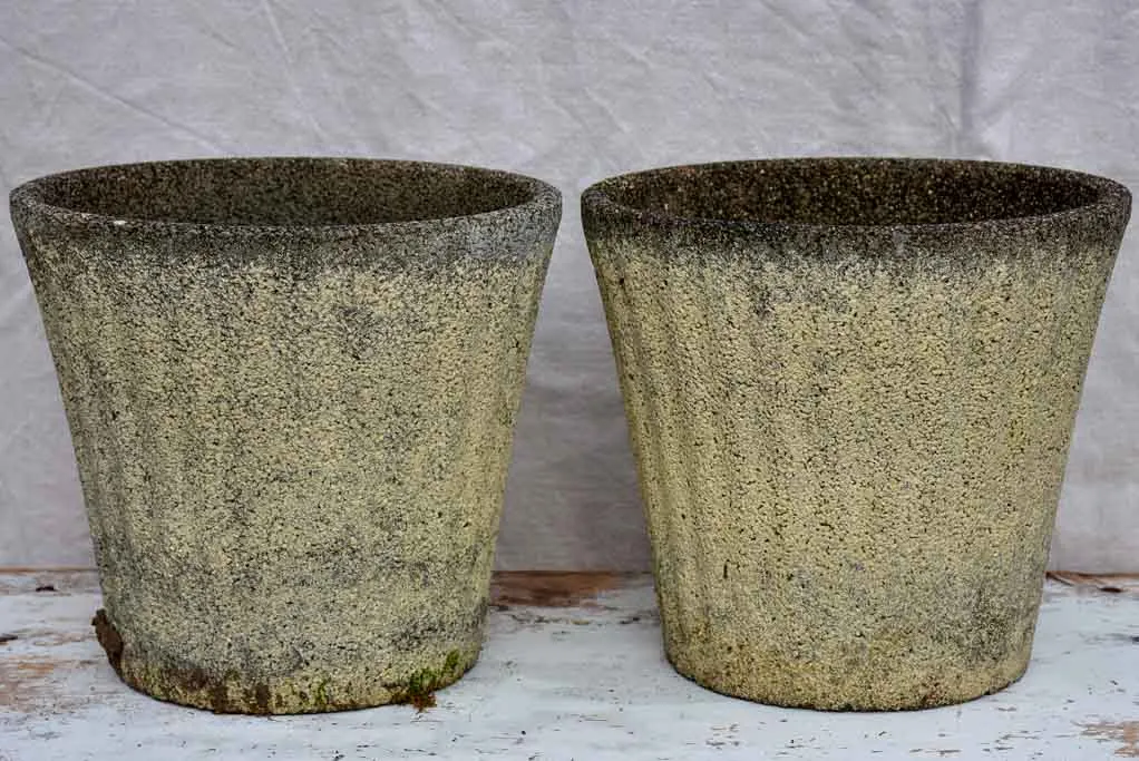 Pair of mid-century fluted reconstitued stone garden planters