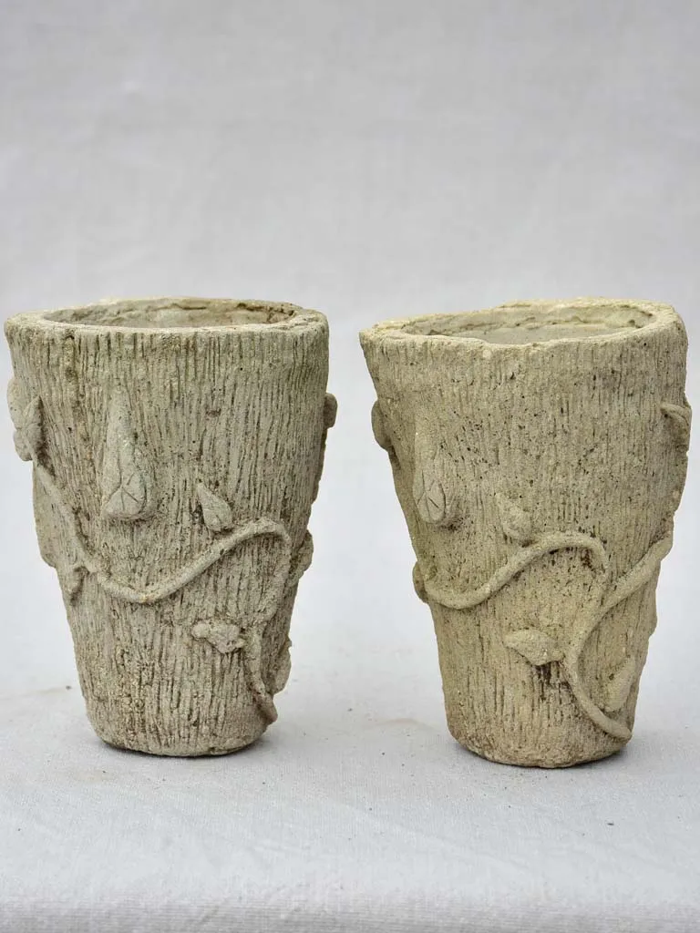 Pair of small vintage cement flower pots 6¼"