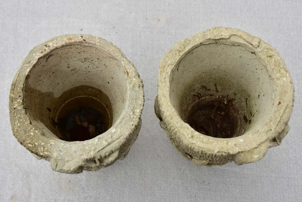Pair of small vintage cement flower pots 6¼"