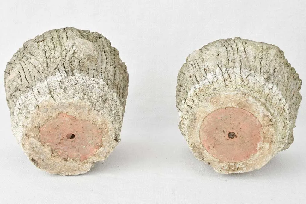 Pair of vintage faux bois flower pots 9¾"