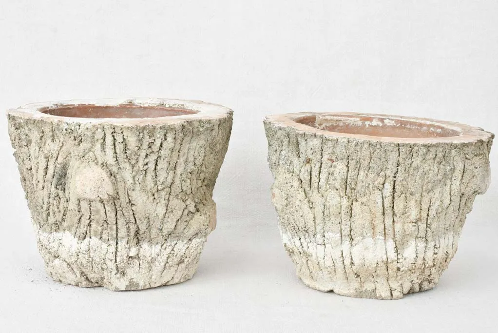 Pair of vintage faux bois flower pots 9¾"