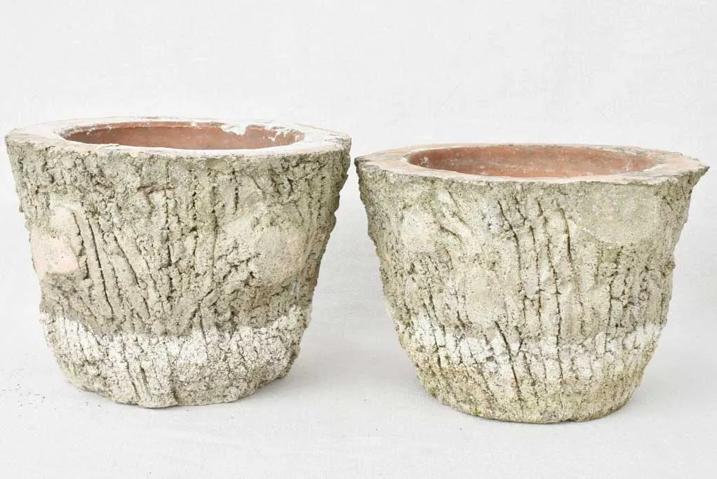 Pair of vintage faux bois flower pots 9¾"