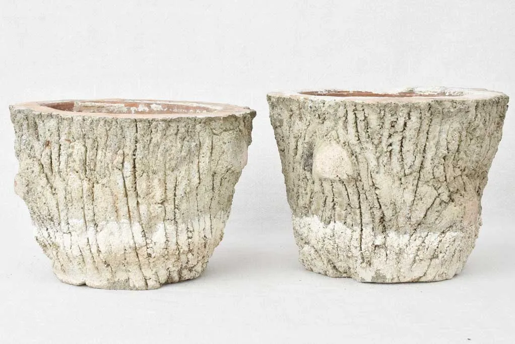 Pair of vintage faux bois flower pots 9¾"