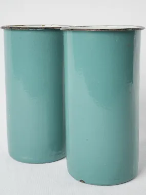 Pair of vintage turquoise enamel pots 9½"