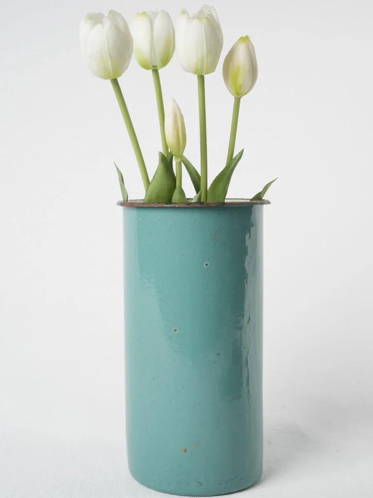 Pair of vintage turquoise enamel pots 9½"
