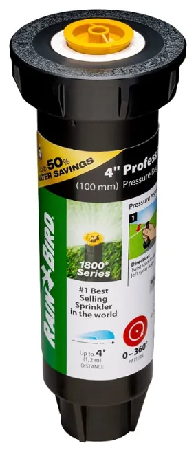 Rain Bird 1800 1804AP4PRS Pressure Regulated Pop-Up Sprinkler, 1/2 in Connection, FNPT, 4 in H Pop-Up, 4 ft :EA: QUANTITY: 1