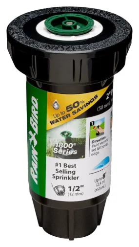 Rain Bird 1800 PRS 1802AP8PRS Pressure Regulating Pop-Up Sprinkler, 1/2 in Connection, FNPT, 2 in H Pop-Up, Plastic :EA: QUANTITY: 1